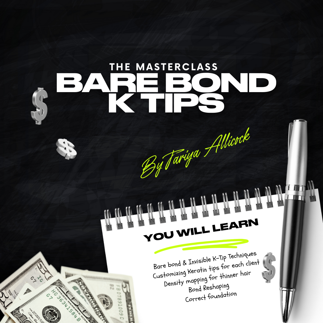 Invisible K-Tips online masterclass for hairstylists learning luxury extension placement, bonding, and certification training